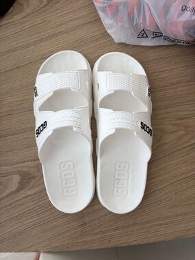 GCDS White Double-Strap Slide Sandals